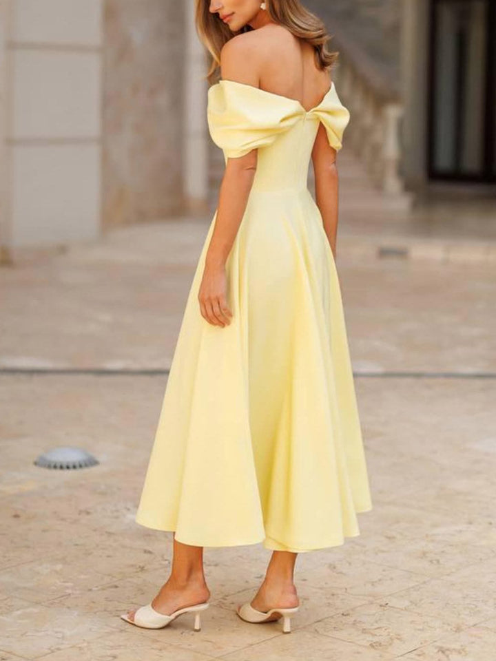 Candela | Vestido maxi elegante con hombros descubiertos y drapeado