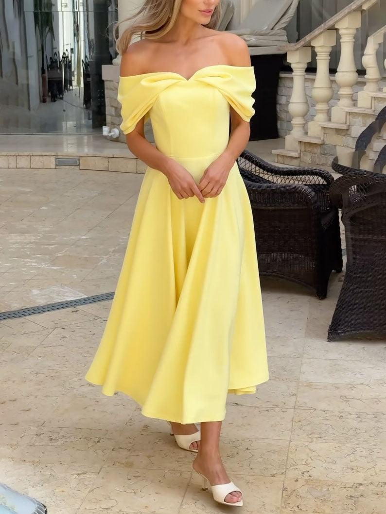 Candela | Vestido maxi elegante con hombros descubiertos y drapeado