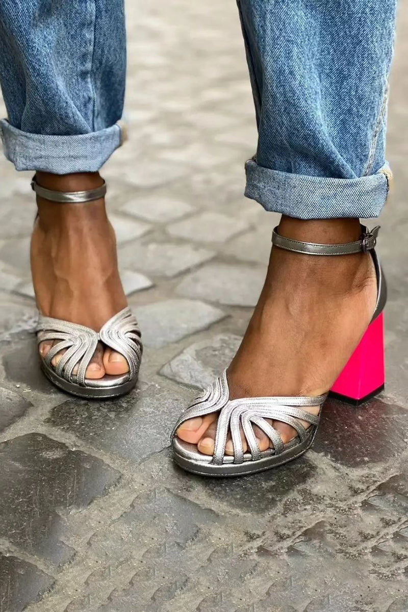 Seraphina™ | Sandalias brillantes de tacón grueso y hebilla elegante